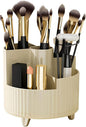 DASITON Large Capacity Makeup Brush Holder,360° Rotating Makeup Organizer,5 Slot Makeup Brushes Cup,for Vanity Decor,Bathroom Countertops,Desk Storage Container,Cosmetic Display cases(Cream-S)