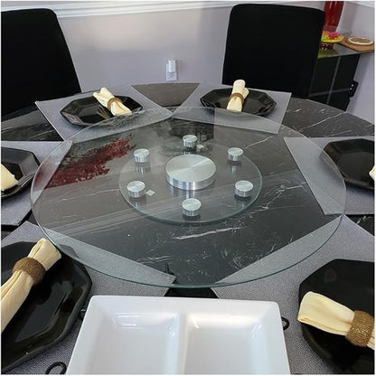 30" Glass Lazy Susan for Dining Table with 6 Rotating Wheels Table Top Centerpiece Kitchen Turntable Large Round Silent & Smooth Spin (Φ 30 Inch)