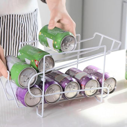 NUOBESTY Automatic Covering Position Iron Rack Can Storage Organizer White Refrigerator Fridge Beverage Dispenser for Kitchen and Home