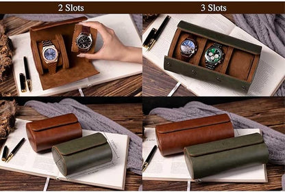 Personalized Leather Watch Roll for Men, Custom Travel Watch Box Cases Holder for 3 Watches, Wedding Groomsmen, Valentines for Boy Friend, Father's Day for Dad, Handcrafted Gift for Grandpa