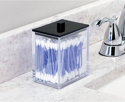 mDesign Plastic Rectangle Apothecary Canister - Organizer for Bathroom Vanity Countertop Shelf Decor - Holds Cotton Swabs, Soap, Makeup, Bath Salts - Lumiere Collection - 2 Pack - Clear/Matte Black