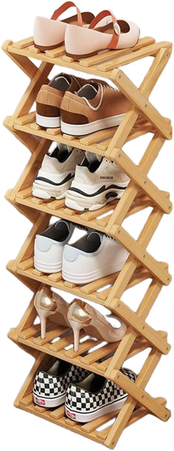 YYW Bamboo Shoe Rack for Entryway, Free Standing Shoe Racks Shelf Closet, Widen Foldable Vertical Shoe Storage Organizer for Living Room