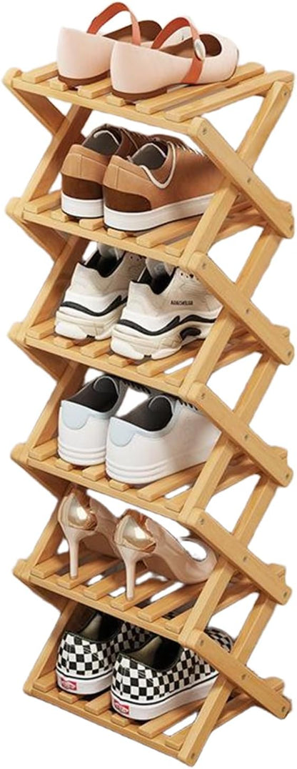 YYW Bamboo Shoe Rack for Entryway, Free Standing Shoe Racks Shelf Closet, Widen Foldable Vertical Shoe Storage Organizer for Living Room