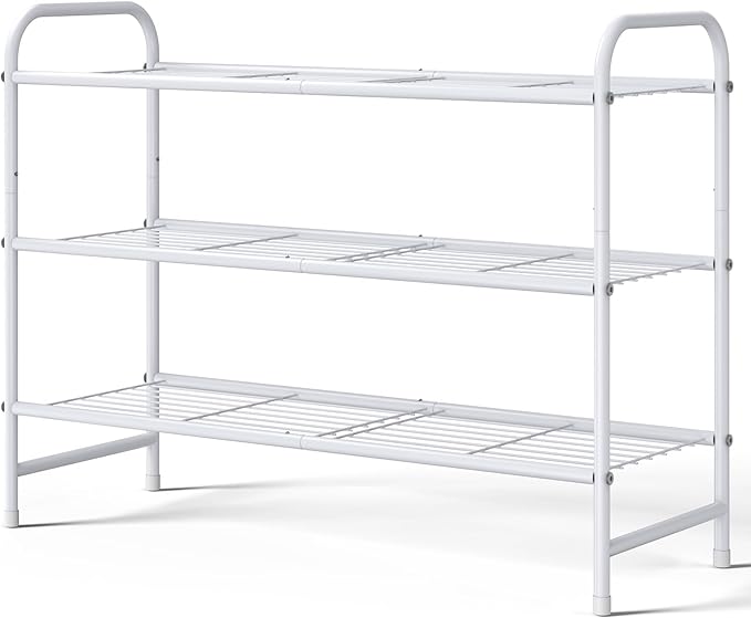 Kitsure Shoe Rack - Stainless Steel Shoe Organizer, Sturdy Shoe Rack for Closet and Front Door Entrance, Free Standing Shoe Shelf, Closet Organizers and Storage, 25.6" Wide - 3 Tier, White