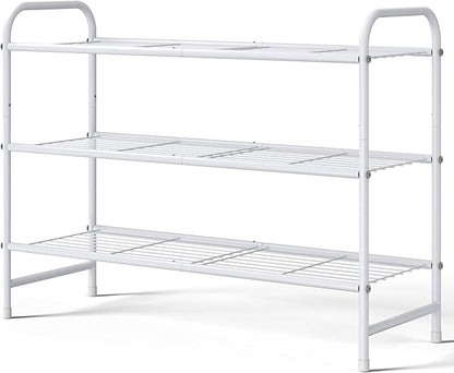 Kitsure Shoe Rack - Stainless Steel Shoe Organizer, Sturdy Shoe Rack for Closet and Front Door Entrance, Free Standing Shoe Shelf, Closet Organizers and Storage, 25.6" Wide - 3 Tier, White