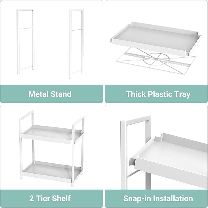 Bathroom Organizer Countertop, 2 Tier Counter Storage Shelf for Makeup Perfume Skincare Cosmetic Beauty Product, Small Vanity Countertop Tray Stand Rack Holder for Bathroom Sink Dresser, White