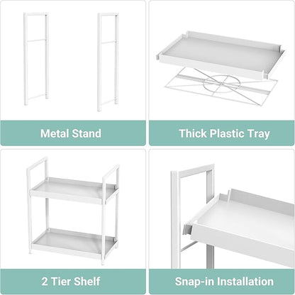 Bathroom Organizer Countertop, 2 Tier Counter Storage Shelf for Makeup Perfume Skincare Cosmetic Beauty Product, Small Vanity Countertop Tray Stand Rack Holder for Bathroom Sink Dresser, White