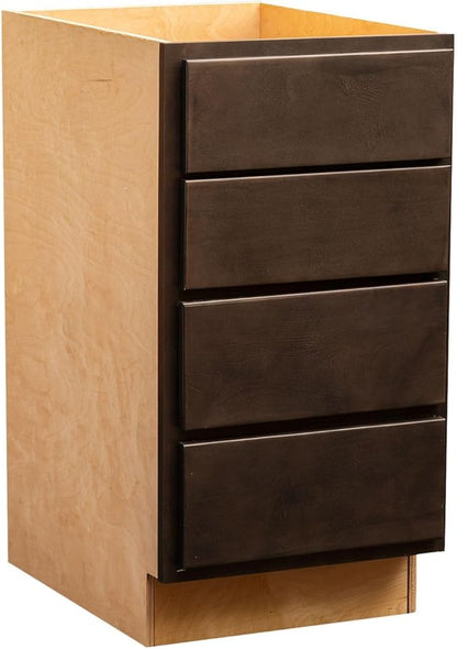 Quicklock RTA (Ready-to-Assemble) | Base Kitchen Cabinets - Shaker Style | Made in America (Espresso Stain, 18" Wx34.5 Hx24 D 4 Drawer)
