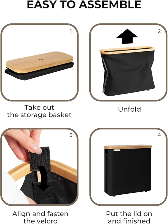 StorageWorks Large Toilet Paper Storage with Bamboo Lid, Toilet Paper Holder Basket for Up to 12 Mega or 16 Regular Size Rolls, Paper Storage Baskets for Bathroom, Black, 1 Pack