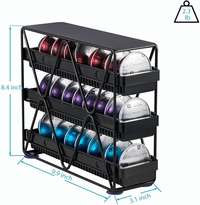 coffee Pod Holder 3 Tier Coffee Pod Holder For Countertop With 24 pods,Black 1pcs