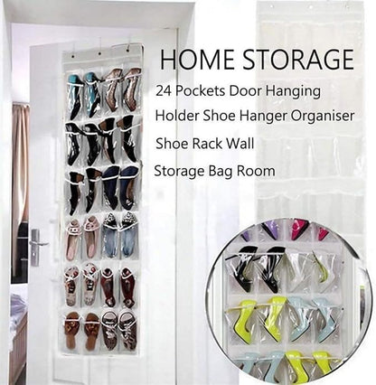 Amosfun 24Grid Door Rear Hanging Bag Transparent Shoe Storage Organizer for Bathroom Wall Mounted Sundry Bag for Shoes Accessories Clear Pockets