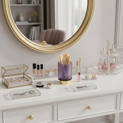 Glass Makeup Brush Holder, Purple Makeup Brush Holder for Vanity, Toothbrush Holders for Bathrooms, Desktop Makeup Organizer for Cosmetic, Brushes, Pen, Pencil