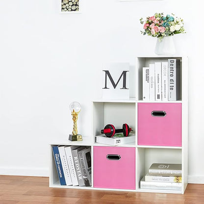 Fabric Cloth Storage Bins,Fabric Cube Bins Organizer with Dual Handles Foldable Cube Storage Baskets for Home Bedroom Storage,Set of 3,(Pink)