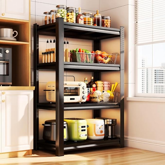 Kitchen Shelves Storage Heavy Duty 4-Tier Adjustable Shelving,Utility Metal Storage Shelf Rack Unit,Free Standing Organization for Kitchen, Pantry, Warehouse, Black(63" H*35.4" W*13.8" D)