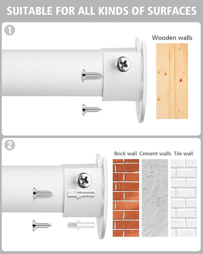 Closet Rods for Hanging Clothes - Heavy Duty, Length Adjustable (White, 42.5" - 52")