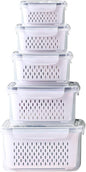 Large Fridge Food Storage Container Set with Lids with Strainer, Fruit Vegetable Storage Containers Keep Fruits, Vegetables, Berry, Meat Fresh longer, BPA-Free Plastic Produce Keepers