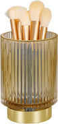 Vintage Makeup Brush Holder Organizer,Dresser Glass Brushes Holder,Vanity Cosmetic Brush Holder,Desktop Crystal Eyeliners Eyebrow Pencil Storage Cup Holder for Countertop (Large Amber)