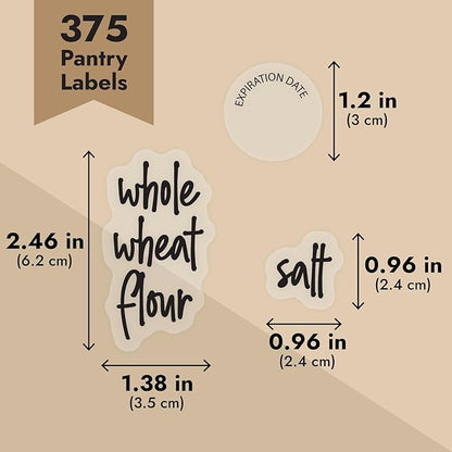 Talented Kitchen Pantry Labels for Containers - 375 PC Clear Vinyl Black Script - Peel & Stick Food Container Labels & Kitchen Pantry Organization Stickers