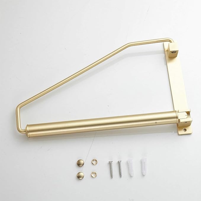 NEWRAIN Folding Wall Mounted Clothes Hanger Rack Clothes Hook Solid Brass with Swing Arm Holder Clothing Hanging System Closet Storage Organizer Heavy Duty Drying Rack Wall Mount,Brushed Gold