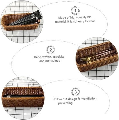 1pc Rattan-like Woven Storage Basket Rattan Flatware Organizer Kitchen Tray Kitchen Drawer Organizer Fork and Spoon izer Flatware Container Plastic Chopsticks Pp Basket