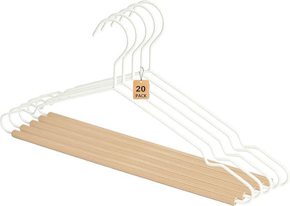 Premium Matt Metal White Suit Clothes Hanger 20 Pack Smooth Beech Wood Pants Bar,Durable Wood Top Suit Hangers Coat Hanger Dress Hanger Shirt Hanger