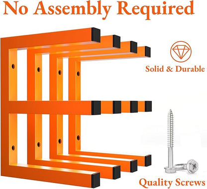 MOOMSINE Lumber Storage Rack Wall Mounted, 6-Level Holds Up 1200 Lbs Heavy Duty Wood Organizer, Metal Shelf for Shed, Workshop, Garage - 4pack, Orange