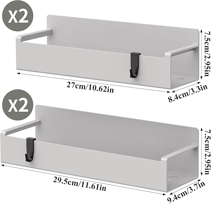 HuggieGems 4 Pack Magnetic Spice Rack Organizer for Refrigerator and Oven, Light Grey Fridge Organizers and Storage for Kitchen