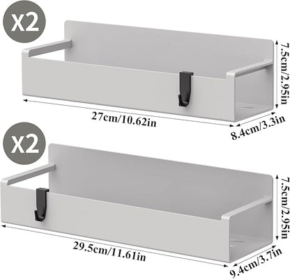 HuggieGems 4 Pack Magnetic Spice Rack Organizer for Refrigerator and Oven, Light Grey Fridge Organizers and Storage for Kitchen