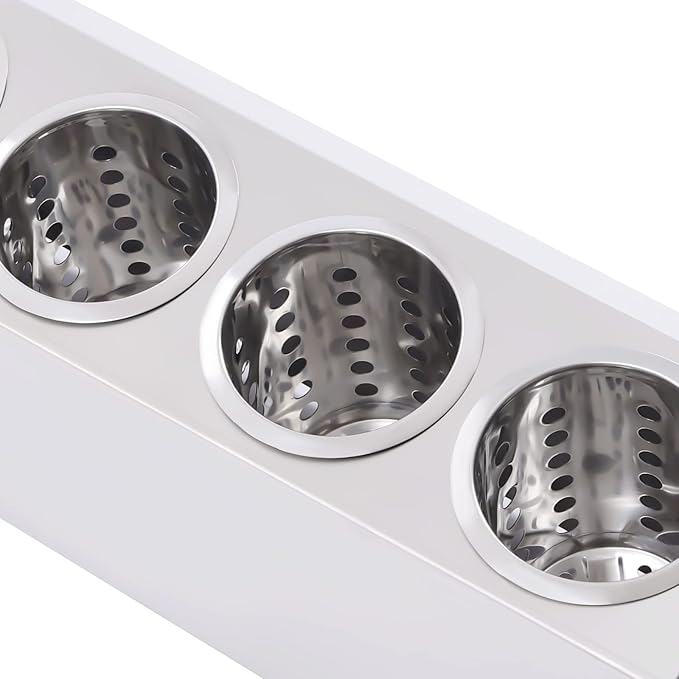Flatware Organizers, Modern Minimalist Stainless Steel Utensil Holder, 4 Hole Cylinder Cutlery Organizer Caddy with Removable Inserts for Kitchen Counter Storage