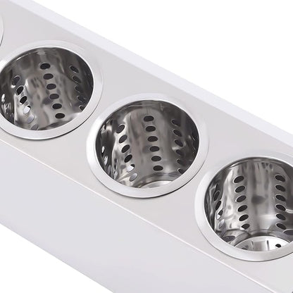 Flatware Organizers, Modern Minimalist Stainless Steel Utensil Holder, 4 Hole Cylinder Cutlery Organizer Caddy with Removable Inserts for Kitchen Counter Storage