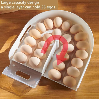 Stackable, Clear Plastic Egg Container with Lid - Rolling Refrigerator Organizer Bins for Eggs