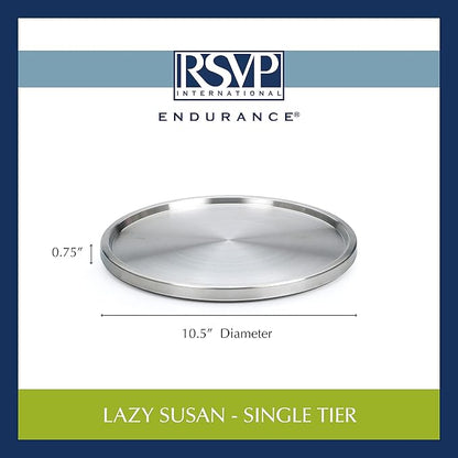 RSVP International Endurance TURN-1 Turntable Lazy Susan, Stainless Steel, 10.5" | Handy in Cabinet, Refrigerator or on Counters | Organize Spices, Canned Foods, Pots, Pans, Dinnerware, 10.5 Inch