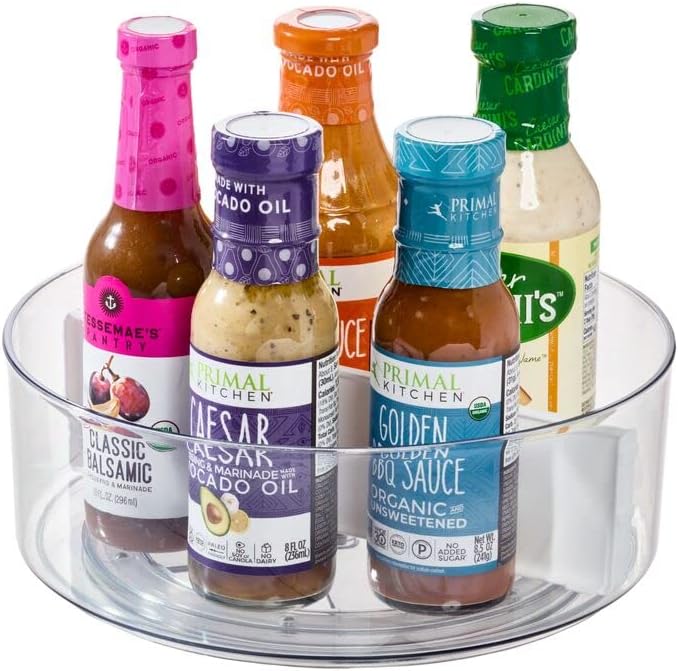 Rosanna Pansino x iDesign Recycled Plastic Divided Lazy Susan Turntable with Lid, Clear Bin/Marshmallow Divider, 10" D x 3.69" H