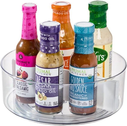 Rosanna Pansino x iDesign Recycled Plastic Divided Lazy Susan Turntable with Lid, Clear Bin/Marshmallow Divider, 10" D x 3.69" H