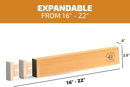 6-Pack Drawer Dividers - 2.6 Inches High, Adjustable 16 to 22 Inches Bamboo Drawer Organizer, Large Expandable Separator for Clothes, Dresser, Bedroom, Bathroom, Baby, Office, Kitchen Utensil Storage