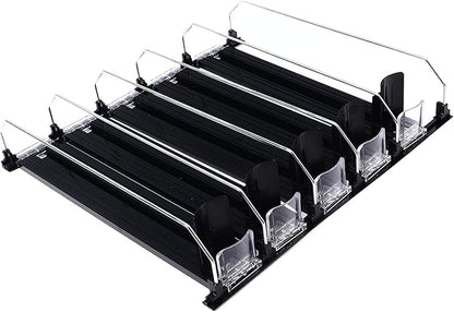 KIMISS Drink Organizer for Fridge Spring Loaded Adjustable Push Rod Slide Rail Soda Can Dispenser for Beer Beverages 38cm Black (Black)