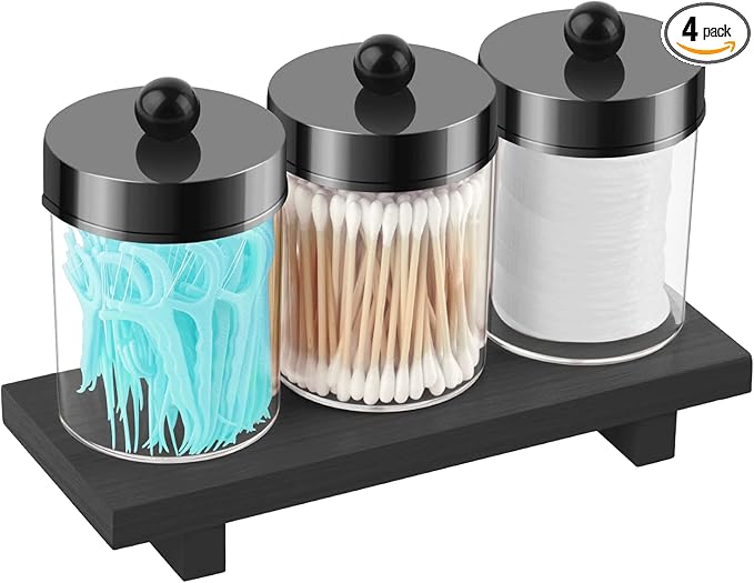 3 Pack Qtip Holder Dispenser for Cotton Swabs, Balls, Pads, Floss Picks - Qtip Holder Bathroom Set with Vanity Tray.Bathroom Essentials Accessories Decor, Vanity Makeup Storage Organizer