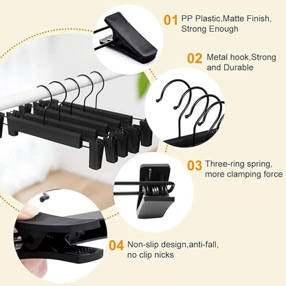 Skirt Hangers，Pants Hangers with Clips，360 ° Swivel Hooks Space Saving Hangers for Pants, Skirts, Clothes, Jeans (20Pack, Black)