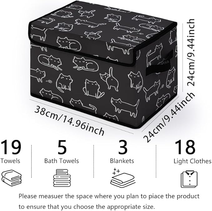 Stackable Clothes Storage Bins with Lids,Closet Organizers Fabric Cat Printing Box for Home and Office,Blanket Clothes Organizers,Under Bed Storage Containers 3 Pack.