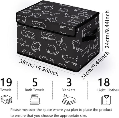 Stackable Clothes Storage Bins with Lids,Closet Organizers Fabric Cat Printing Box for Home and Office,Blanket Clothes Organizers,Under Bed Storage Containers 3 Pack.