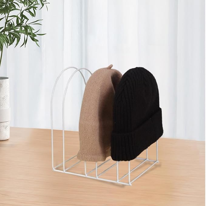 Yajuyi Tabletop Hat Holder Knitted Hat Storage Rack Stylish Multi Grid Decoration Metal Swim Cap Hanger Hat Display Stand for Home, White