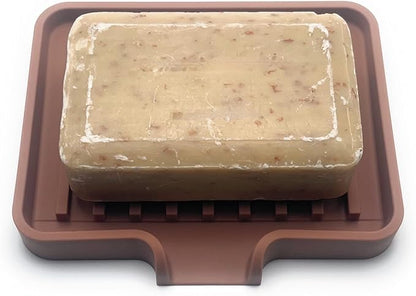 Silicone Soap Dish Tray and Sponge Holder with Drain Chute, Rectangular, Kitchen and Bathroom Sink Organizer (Mocha, 5.2"x4" (Set of 2), 7.2 Ounces)