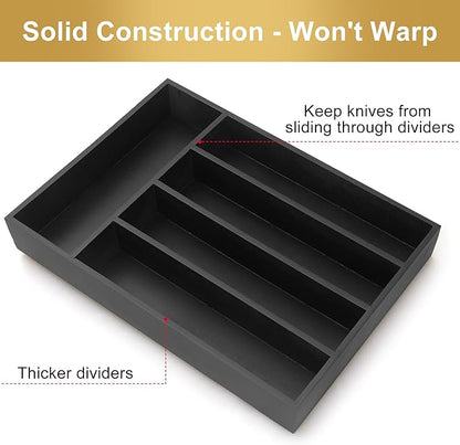 Wooden Silverware Drawer Organizers Black Utensil Trays for Kitchen Drawers Wood Cutlery Tray Flatware Organizer Utensil Holder Drawer Divider Fork Spoon Organizer Storage Bamboo Silverware Tray