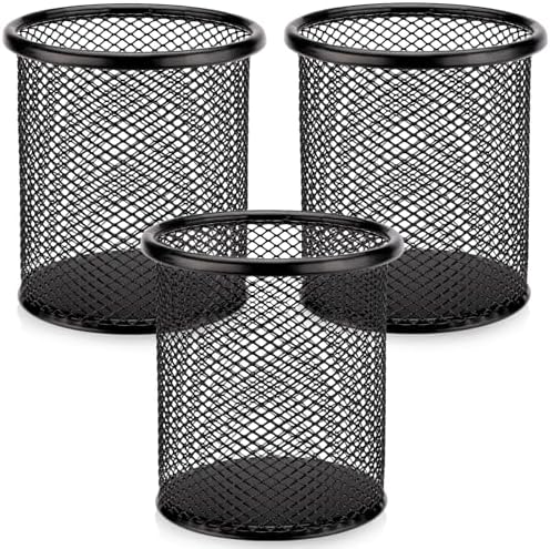 Segarty Pen Holder, 3 Pack Round Black Pen Cup Holder for Desk, Wire Mesh Pencil Containers Set for Office Supplies, School Maker, Home Desktop Accessories Organizer, Makeup Brush by Segarty