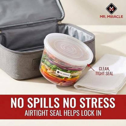 Mr Miracle Deli Containers with Lids - 12 Pack of 32 oz Clear Airtight Reusable Plastic Food and Multi-Purpose Containers - Microwave, Freezer, and Dishwasher Safe