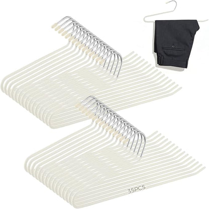 35 Pcs Pants Hangers Non Slip, Space Saving Open Ended Metal Pant Hangers, Jean Hangers for Men and Women, Closet Storage Organizer for Clothes Leggings Slacks Trouser Ties, Cream White