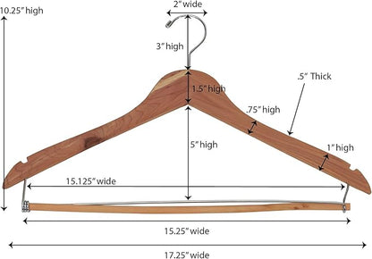 Household Essentials CedarFresh Cedar Coat Hangers, Pack of 4, 100% Eastern Red Cedar, Lockable Crossbar, Slip-Resistant Notches, and Chemical-Free Moth Deterrent, Non-Staining, Natural