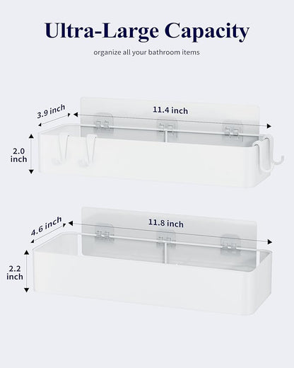 Kitsure Shower Caddy - 2 Pack Adhesive Shower Organizer, Rustproof Metal Shelves, No-Drill Bathroom Organizers and Storage, White, Large
