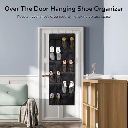 24-Pocket Over-The-Door Shoe Organizer, Hanging Shoe Storage Bag For Closet, Space-Efficient Pocket Organizer With Hooks And Breathable Mesh Design