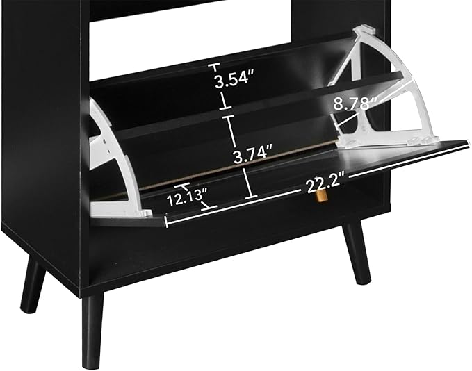 ZeHuoGe Natural Rattan Shoe Cabinet with 2 Flip Drawers, Black Shoe Rack Storage Cabinet for Heels, Slippers, Free Standing Shoe Rack for Entrance Hallway (Black)